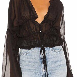 Crop Top Sheer See Through Tops for Women Long Puff Sleeve Chiffon Blouses for W
